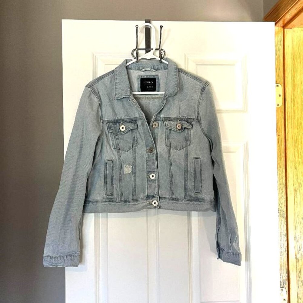Cotton On Denim Jean Jacket light wash distressed S 8